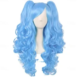 28 Inch/70 cm Lolita Long Curly 2 Ponytails Clip on Cosplay Wig