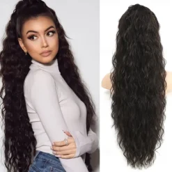 26 Inch Curly Drawstring Ponytail Extension Synthetic Long Natural Wavy Clip in Ponytail Hair Extensions Fluffy Fake Pony Tails Hair Pieces for Women