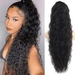 26 Inch Curly Drawstring Ponytail Extension Synthetic Long Natural Wavy Clip in Ponytail Hair Extensions Fluffy Fake Pony Tails Hair Pieces for Women