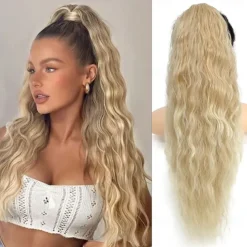 26 Inch Curly Drawstring Ponytail Extension Synthetic Long Natural Wavy Clip in Ponytail Hair Extensions Fluffy Fake Pony Tails Hair Pieces for Women