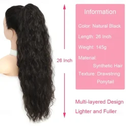 26 Inch Curly Drawstring Ponytail Extension Synthetic Long Natural Wavy Clip in Ponytail Hair Extensions Fluffy Fake Pony Tails Hair Pieces for Women