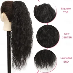 26 Inch Curly Drawstring Ponytail Extension Synthetic Long Natural Wavy Clip in Ponytail Hair Extensions Fluffy Fake Pony Tails Hair Pieces for Women
