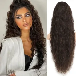 26 Inch Curly Drawstring Ponytail Extension Synthetic Long Natural Wavy Clip in Ponytail Hair Extensions Fluffy Fake Pony Tails Hair Pieces for Women