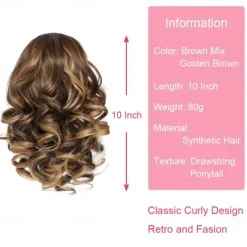 10 Inch Drawstring Ponytail Extension,Short Loose Wavy Pony Tails Hair Extensions Synthetic Hair Pieces for Women Daily Use