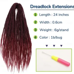 24 Inch Dreadlocks Extensions Goddess Locs Crochet Hair for Women 10 Strands Handmade Dreadlock crochet hair braids Synthetic thin 0.6cm Hippie Straight Double Ended Dreads