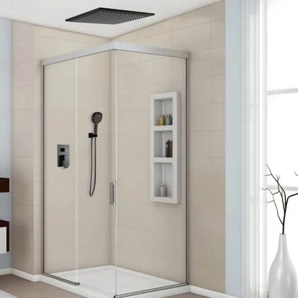 16 Inch Matte Black Shower Faucets Set, Rainfall Concealed Shower System Solid Brass with 3-Function Handheld, Handshower Ceiling Mounted Combo Set Shower Faucet with Valve Body and Trim