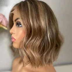 14 Inch Ombre Body Wave Bob Lace Front Wig Human Hair 13X4 Highlight Lace Front Short Body Wave Wig Human Hair 4/27 Ombre Brown Colored Human Hair Wigs 200 Density Wigs Human Hair with Baby Hair