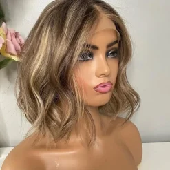 14 Inch Ombre Body Wave Bob Lace Front Wig Human Hair 13X4 Highlight Lace Front Short Body Wave Wig Human Hair 4/27 Ombre Brown Colored Human Hair Wigs 200 Density Wigs Human Hair with Baby Hair