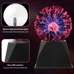 3.5/4/5/6/8 Inch Plasma Ball Static Electricity Ball Touch Sound Sensitive Plasma Globe USB Plug-in for Party Home Science Decoration Birthday Halloween Atmosphere Electric Ball Lighting