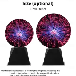 3.5/4/5/6/8 Inch Plasma Ball Static Electricity Ball Touch Sound Sensitive Plasma Globe USB Plug-in for Party Home Science Decoration Birthday Halloween Atmosphere Electric Ball Lighting