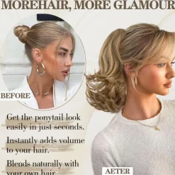 12 Inch Pony Tails Hair Extensions, Short Thick Ponytail Extension Clip in Claw Pony Tails Hair Extensions for Women Natural Curly Fake Ponytail Hair Piece for Daily Use