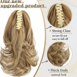12 Inch Pony Tails Hair Extensions, Short Thick Ponytail Extension Clip in Claw Pony Tails Hair Extensions for Women Natural Curly Fake Ponytail Hair Piece for Daily Use