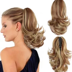 12 Inch Pony Tails Hair Extensions, Short Thick Ponytail Extension Clip in Claw Pony Tails Hair Extensions for Women Natural Curly Fake Ponytail Hair Piece for Daily Use