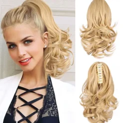 12 Inch Pony Tails Hair Extensions, Short Thick Ponytail Extension Clip in Claw Pony Tails Hair Extensions for Women Natural Curly Fake Ponytail Hair Piece for Daily Use
