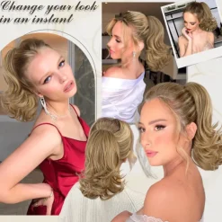 12 Inch Pony Tails Hair Extensions, Short Thick Ponytail Extension Clip in Claw Pony Tails Hair Extensions for Women Natural Curly Fake Ponytail Hair Piece for Daily Use