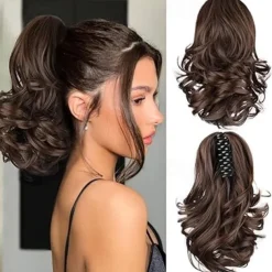 12 Inch Pony Tails Hair Extensions, Short Thick Ponytail Extension Clip in Claw Pony Tails Hair Extensions for Women Natural Curly Fake Ponytail Hair Piece for Daily Use