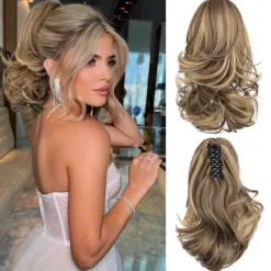 12 Inch Pony Tails Hair Extensions, Short Thick Ponytail Extension Clip in Claw Pony Tails Hair Extensions for Women Natural Curly Fake Ponytail Hair Piece for Daily Use
