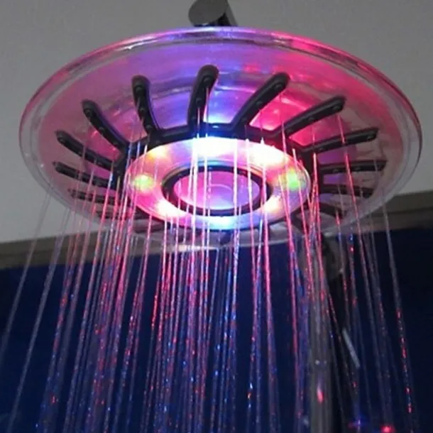 8 inch Rainfall Shower Head Overhead LED, 2 Water Mode 7 Color Changing Shower Top Head Round Glow Light Automatically Showerhead Bathroom Bath