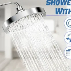 4/6 inch Rainfall Shower Head Set, 5 Mode Sprayer Showerhead with Water Filter, 360-degree Rotation High Pressure Overhead Shower Head Arm Chrome Black Silver
