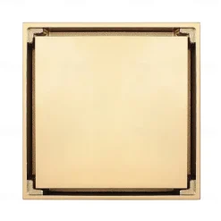 4 inch Shower Floor Drain Square, Removable Brass Flange Reversible 2-in-1 Cover Tile Insert Grate, Hair Catcher Strainer Black Chrome Golden