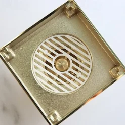 4 inch Square Shower Floor Drain, Removable Brass Flange Reversible Double Cover Tile Insert Grate, Hair Catcher Strainer Black Chrome Golden