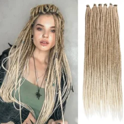 24 Inch Synthetic Dreadlock Extensions 20 Strands Hippie Single Ended Dreads Ombre Blonde 0.6 cm Width Loc Extensions Reggae Style Crochet Hair for Women