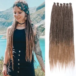 24 Inch Synthetic Dreadlock Extensions 20 Strands Hippie Single Ended Dreads Ombre Blonde 0.6 cm Width Loc Extensions Reggae Style Crochet Hair for Women