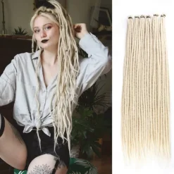 24 Inch Synthetic Dreadlock Extensions 20 Strands Hippie Single Ended Dreads Ombre Blonde 0.6 cm Width Loc Extensions Reggae Style Crochet Hair for Women
