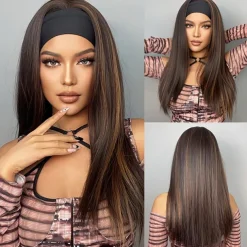 22 Inch Synthetic Headband Wig with Long, Straight Highlights - Transform Your Look Instantly!