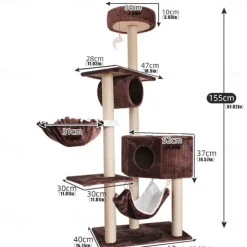 61 Inches Cat Tree/Cat Tree House and Towers for Large Cat/Cat Climbing Tree with Cat Condo/Cat Tree Scratching Post/Perches/Hammock, Multi-Level Large Cat Tree
