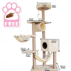 61 Inches Cat Tree/Cat Tree House and Towers for Large Cat/Cat Climbing Tree with Cat Condo/Cat Tree Scratching Post/Perches/Hammock, Multi-Level Large Cat Tree