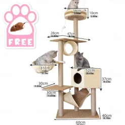 61 Inches Cat Tree/Cat Tree House and Towers for Large Cat/Cat Climbing Tree with Cat Condo/Cat Tree Scratching Post/Perches/Hammock, Multi-Level Large Cat Tree