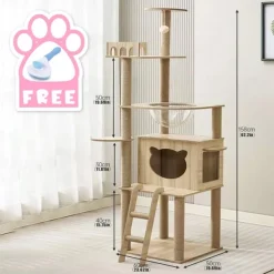 62 Inches Cat Tree/Cat Tree House and Towers for Large Cat/Cat Climbing Tree with Cat Condo/Cat Tree Scratching Post/Multi-Level Large Cat Tree