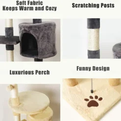 45.67 Inches Cat Tree/Cat Tree House and Towers for Large Cat/Cat Climbing Tree with Cat Condo/Cat Tree Scratching Post/Multi-Level Large Cat Tree