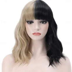 14 Inches Green Ombre Wig with Bangs Women Girls Short Curly Wavy Bob Wig Shoulder Synthetic Carnival Party Wigs St.Patrick's Day Wigs