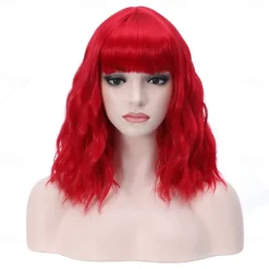 14 Inches Green Ombre Wig with Bangs Women Girls Short Curly Wavy Bob Wig Shoulder Synthetic Carnival Party Wigs St.Patrick's Day Wigs