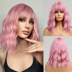 14 Inches Green Ombre Wig with Bangs Women Girls Short Curly Wavy Bob Wig Shoulder Synthetic Carnival Party Wigs St.Patrick's Day Wigs