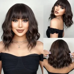 14 Inches Green Ombre Wig with Bangs Women Girls Short Curly Wavy Bob Wig Shoulder Synthetic Carnival Party Wigs St.Patrick's Day Wigs