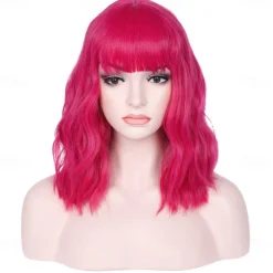 14 Inches Green Ombre Wig with Bangs Women Girls Short Curly Wavy Bob Wig Shoulder Synthetic Carnival Party Wigs St.Patrick's Day Wigs