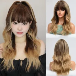 24 Inches Long Red Wig With Bangs For Women, Curly Wavy Wigs Heat Resistant Synthetic Fiber Hair Replacement Wigs For Cosplay Halloween Party Daily Wear Christmas Party Wigs