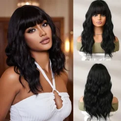 24 Inches Long Red Wig With Bangs For Women, Curly Wavy Wigs Heat Resistant Synthetic Fiber Hair Replacement Wigs For Cosplay Halloween Party Daily Wear Christmas Party Wigs