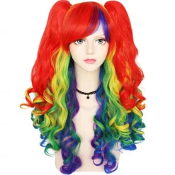 14 Inches Rainbow Wig Short Curly Wig with Bangs Synthetic Wigs Women Girls Colorful Wigs Pride Outfits Halloween Wigs