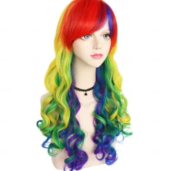 14 Inches Rainbow Wig Short Curly Wig with Bangs Synthetic Wigs Women Girls Colorful Wigs Pride Outfits Halloween Wigs