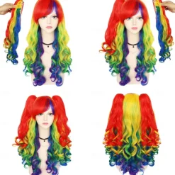 14 Inches Rainbow Wig Short Curly Wig with Bangs Synthetic Wigs Women Girls Colorful Wigs Pride Outfits Halloween Wigs