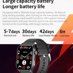 696 KR86 Smart Watch 1.95 inch Smart Band Fitness Bracelet Bluetooth Pedometer Call Reminder Heart Rate Monitor Compatible with Android iOS Women Men Hands-Free Calls Message Reminder IPX-0 37.5mm