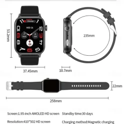 696 KR86 Smart Watch 1.95 inch Smart Band Fitness Bracelet Bluetooth Pedometer Call Reminder Heart Rate Monitor Compatible with Android iOS Women Men Hands-Free Calls Message Reminder IPX-0 37.5mm