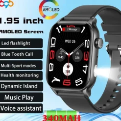 696 KR86 Smart Watch 1.95 inch Smart Band Fitness Bracelet Bluetooth Pedometer Call Reminder Heart Rate Monitor Compatible with Android iOS Women Men Hands-Free Calls Message Reminder IPX-0 37.5mm
