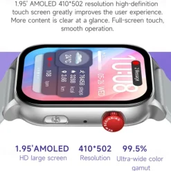 696 KR86 Smart Watch 1.95 inch Smart Band Fitness Bracelet Bluetooth Pedometer Call Reminder Heart Rate Monitor Compatible with Android iOS Women Men Hands-Free Calls Message Reminder IPX-0 37.5mm