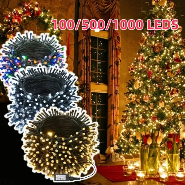 1000 LED (328Ft) Christmas Lights Indoor Outdoor, Christmas String Tree Lights Indoor Green Wire, Indoor and Outside Fairy Light for Christmas Tree, Patio, Elegant Wedding Party Reception