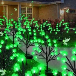 20 LED St Patricks Day Decorations Solar Shamrock Stake Lights, Outdoor Shamrock Tree Lights, With Party Gifts Decor-Solar Garden Lights, For St. Patrick's Day Outside Decoration